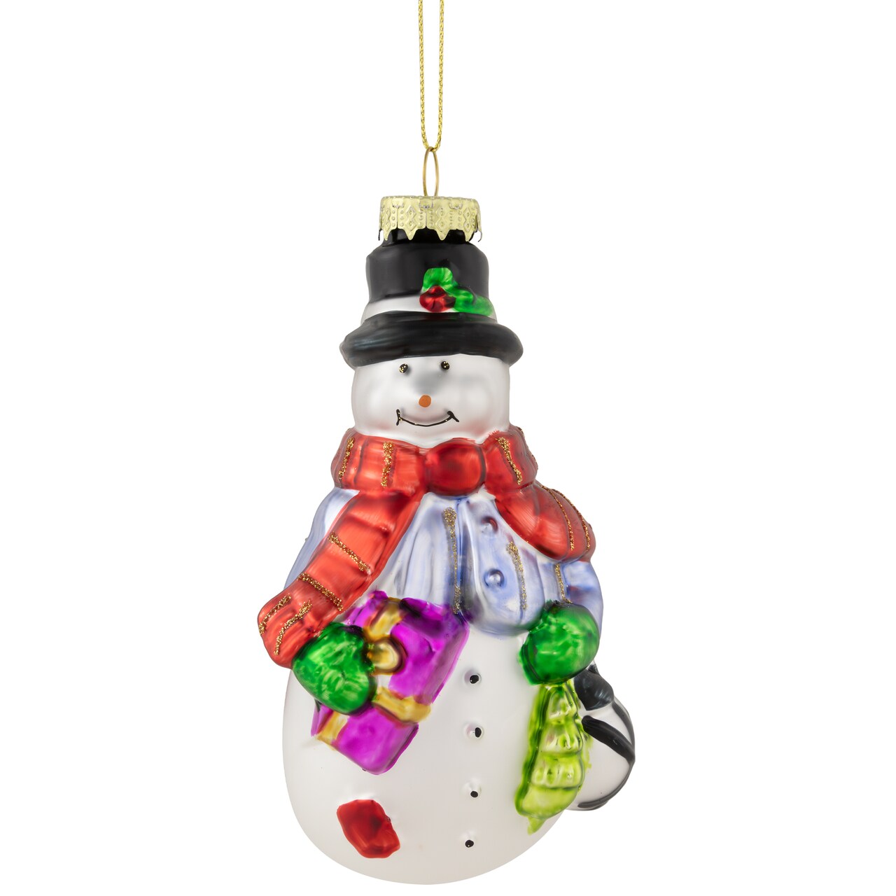 Northlight 5" Snowman with Presents Glass Hanging Christmas Ornament